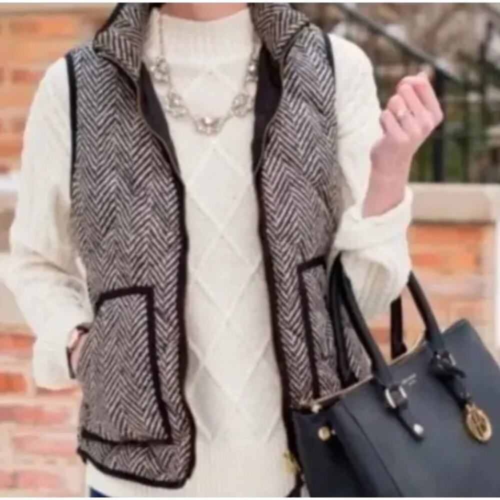 J. Crew Factory Herringbone Print Quilted Puffer Vest Size Small